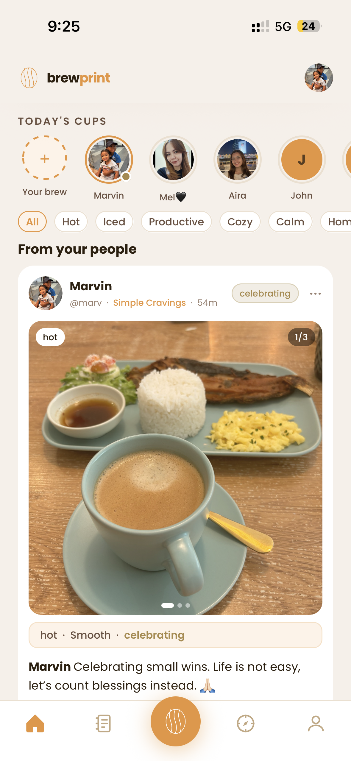 Brewprint app, daily coffee feed